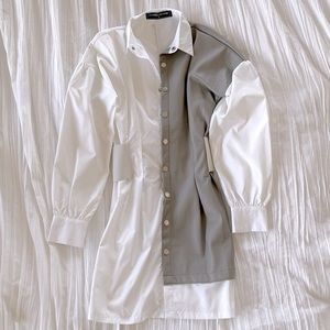 MANIÈRE DE VOIR - Half Vegan Leather Shirt Dress, White - Size 4